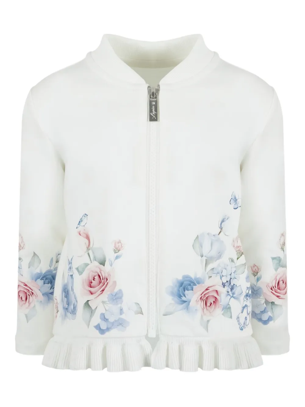 Lapin House Floral-print Ruffled Zipped-up Sweatshirt In Neutral