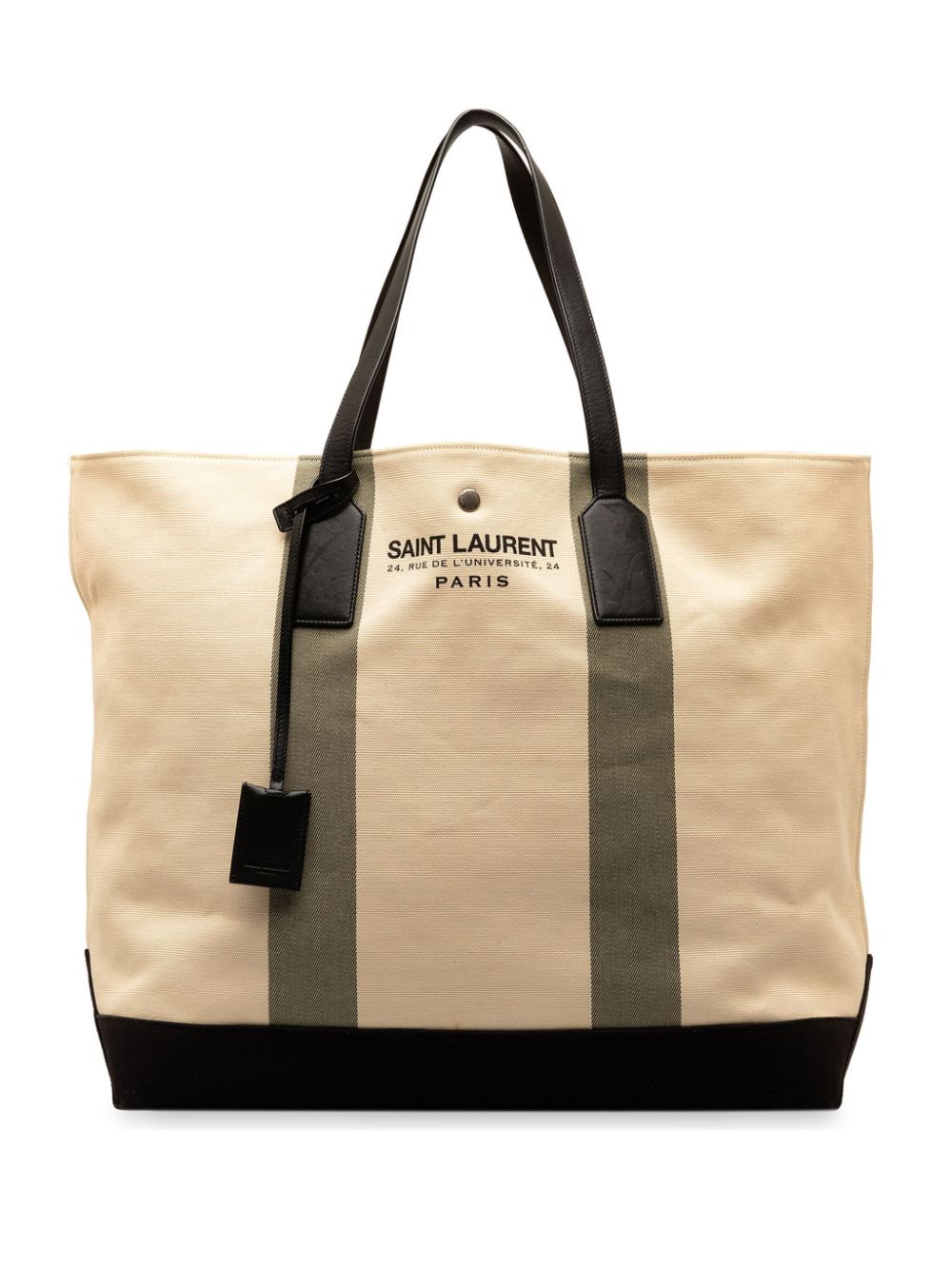 Pre-owned Saint Laurent 2015 Logo Striped Beach Tote Bag In Brown
