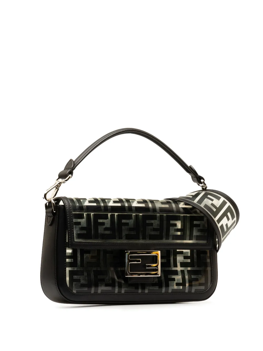 Pre-owned Fendi 2010-2023 Medium Zucca Pvc Baguette Satchel In Black