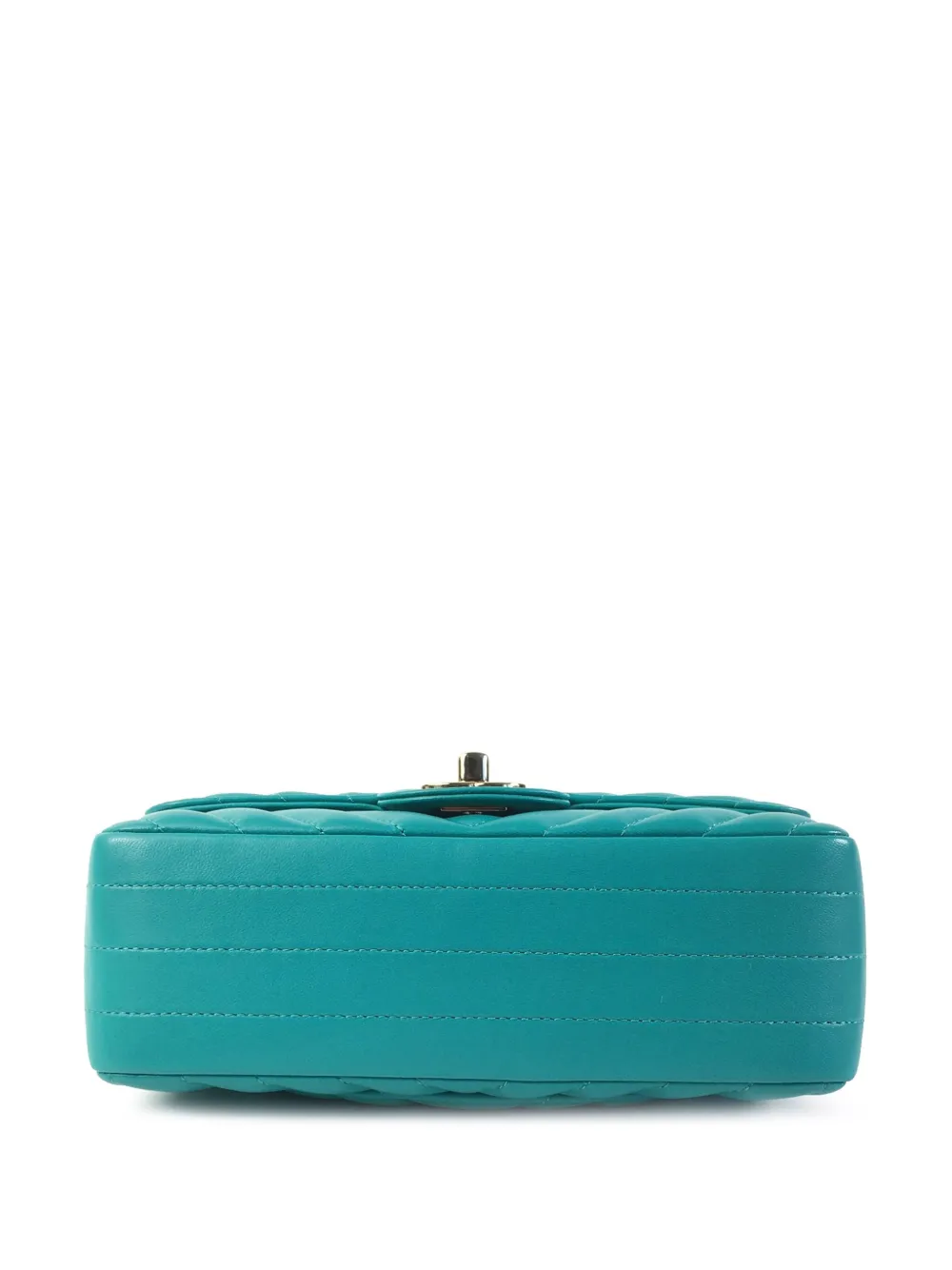 Pre-owned Chanel 2016-2017 Mini Chevron Quilted Lambskin Rectangular Flap Crossbody Bag In Green