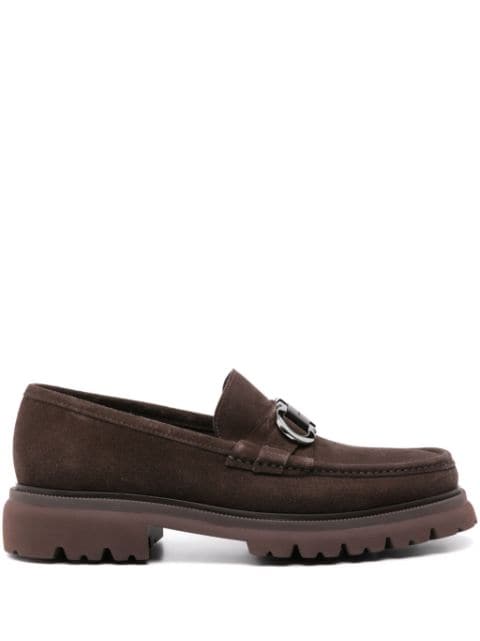 Gancini-plaque suede loafers