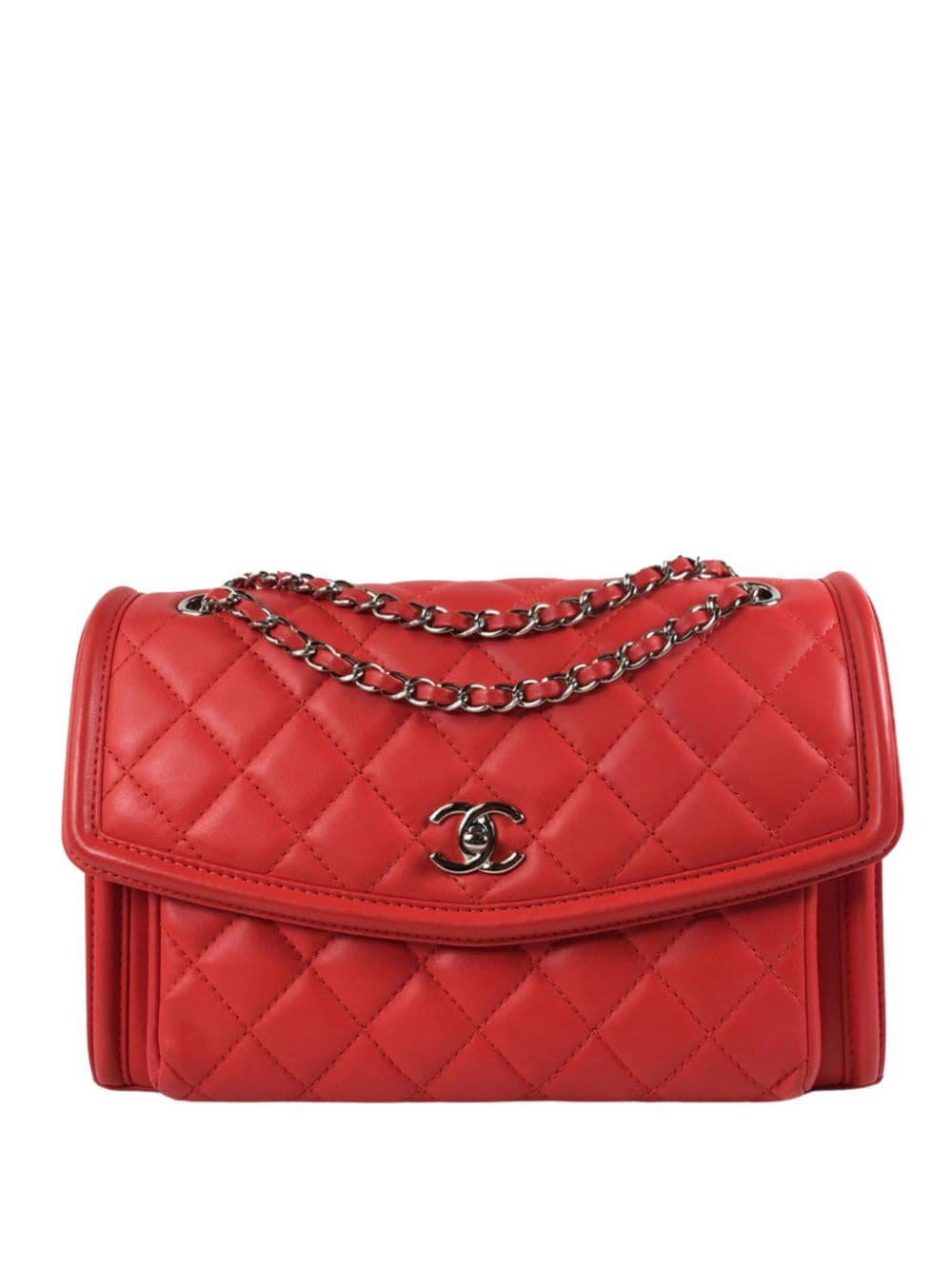 Pre-owned Chanel 2014-2015 Large Lambskin Geometric Flap Crossbody Bag In Red