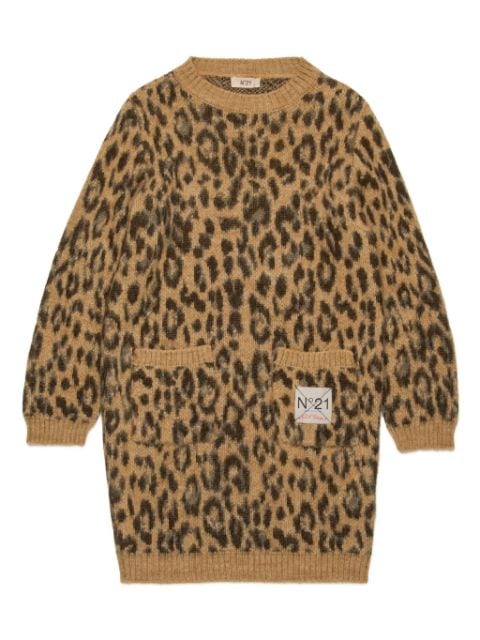 Nº21 Kids leopard-print wool-blend dress