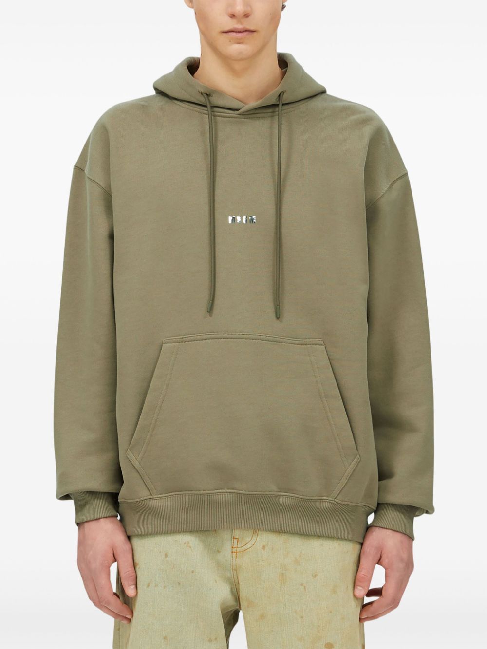 Shop Msgm Slogan-print Drawstring Hoodie In Green