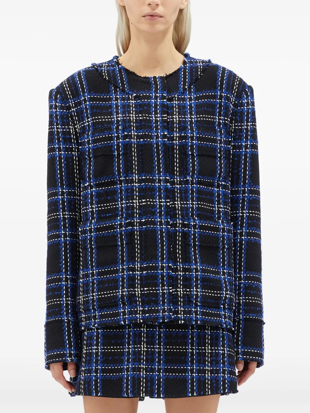 MSGM Geruite tweed jas Zwart
