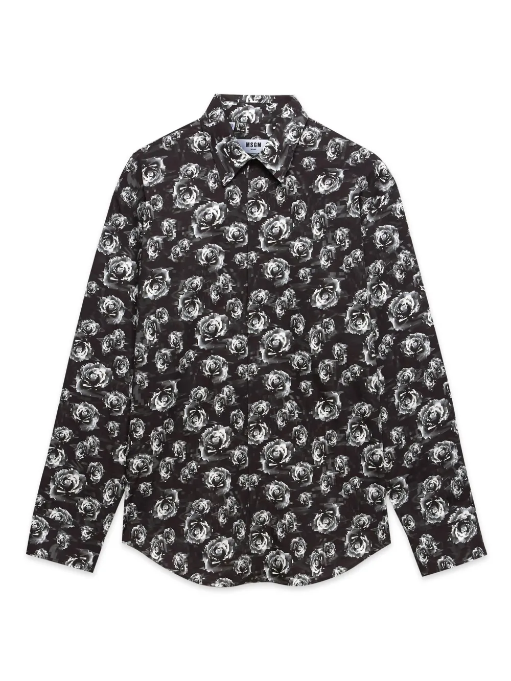 MSGM Pixelated Rose Print Shirt | Black | FARFETCH