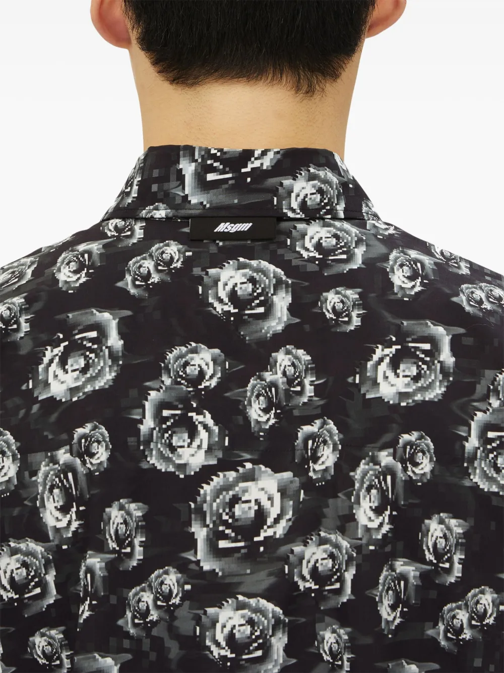 MSGM PIXELATED ROSE PRINT SHIRT 