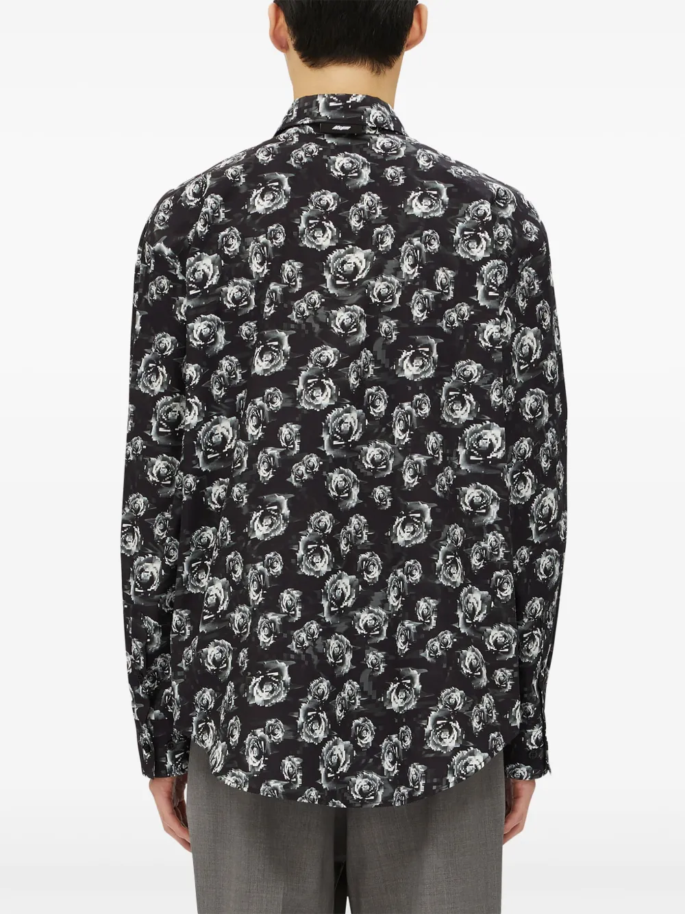 MSGM PIXELATED ROSE PRINT SHIRT 