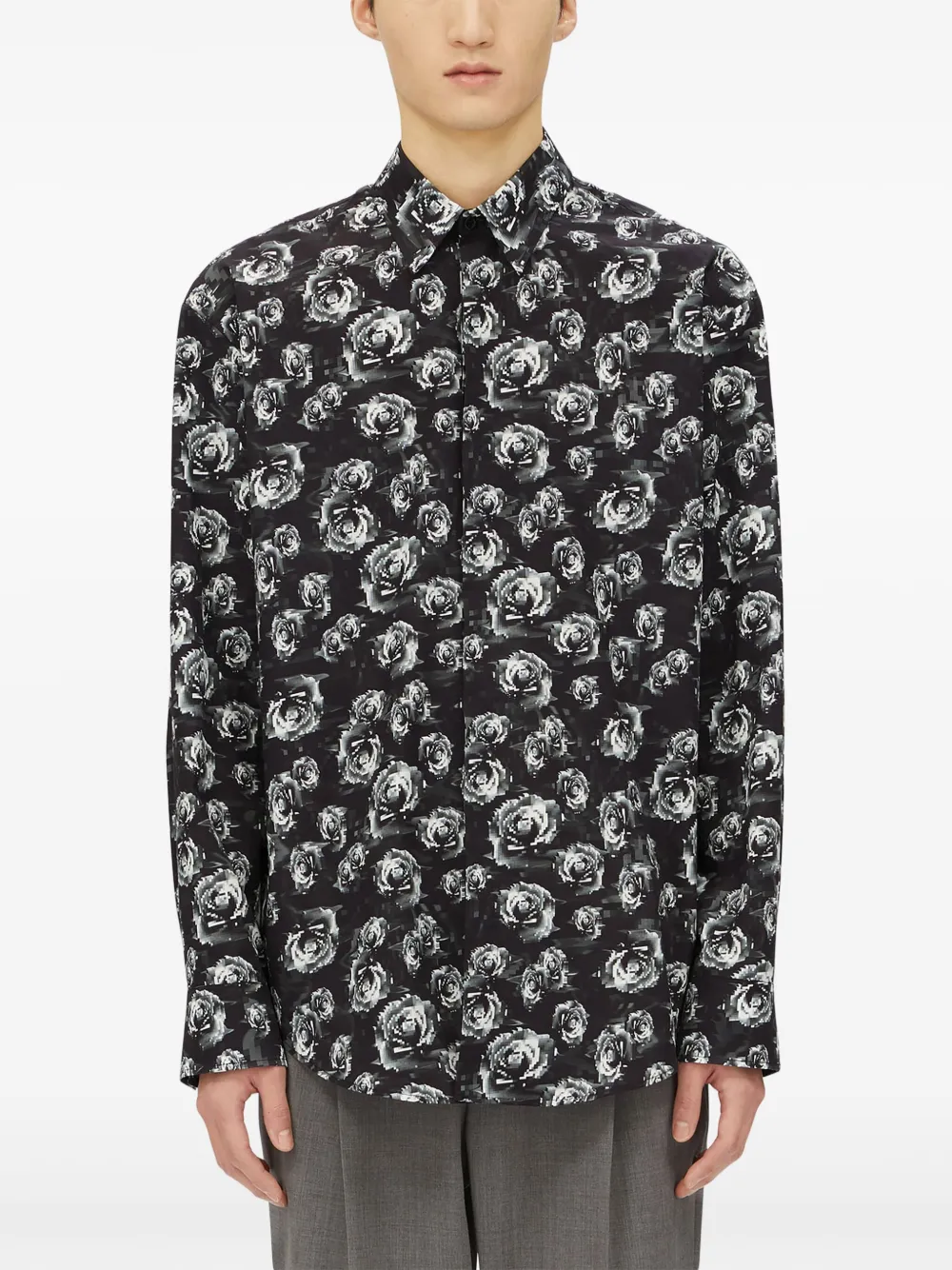 MSGM PIXELATED ROSE PRINT SHIRT 
