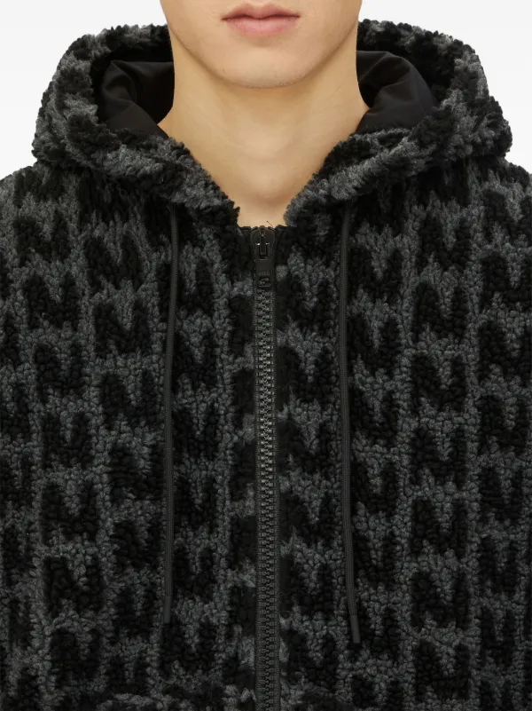 MSGM Towelled Finish logo-patterned Zipped Hoodie | Grey
