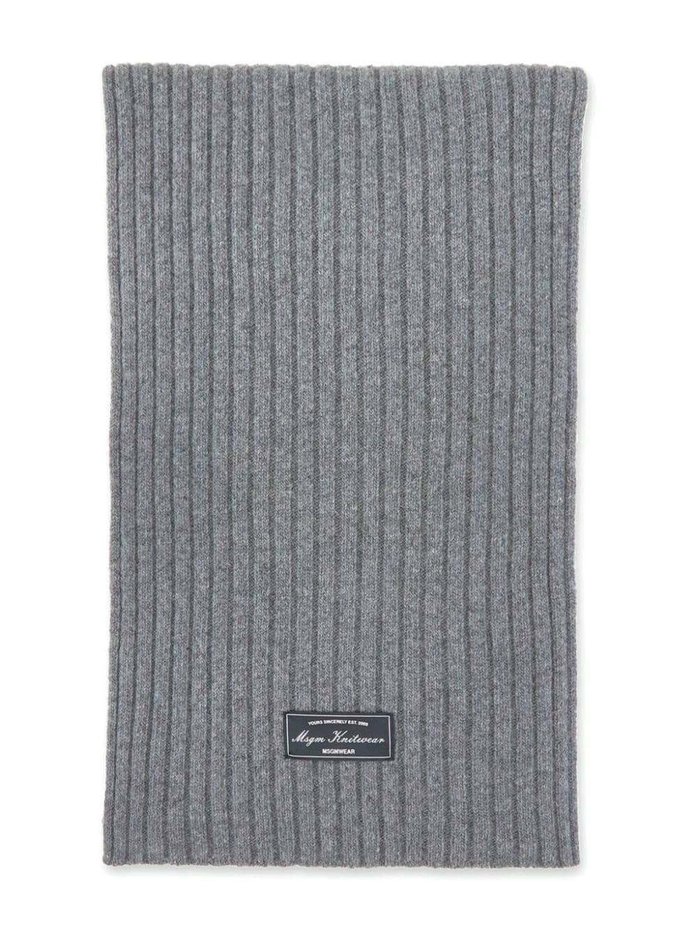 Shop Msgm Logo-patch Ribbed-knit Scarf In Grey