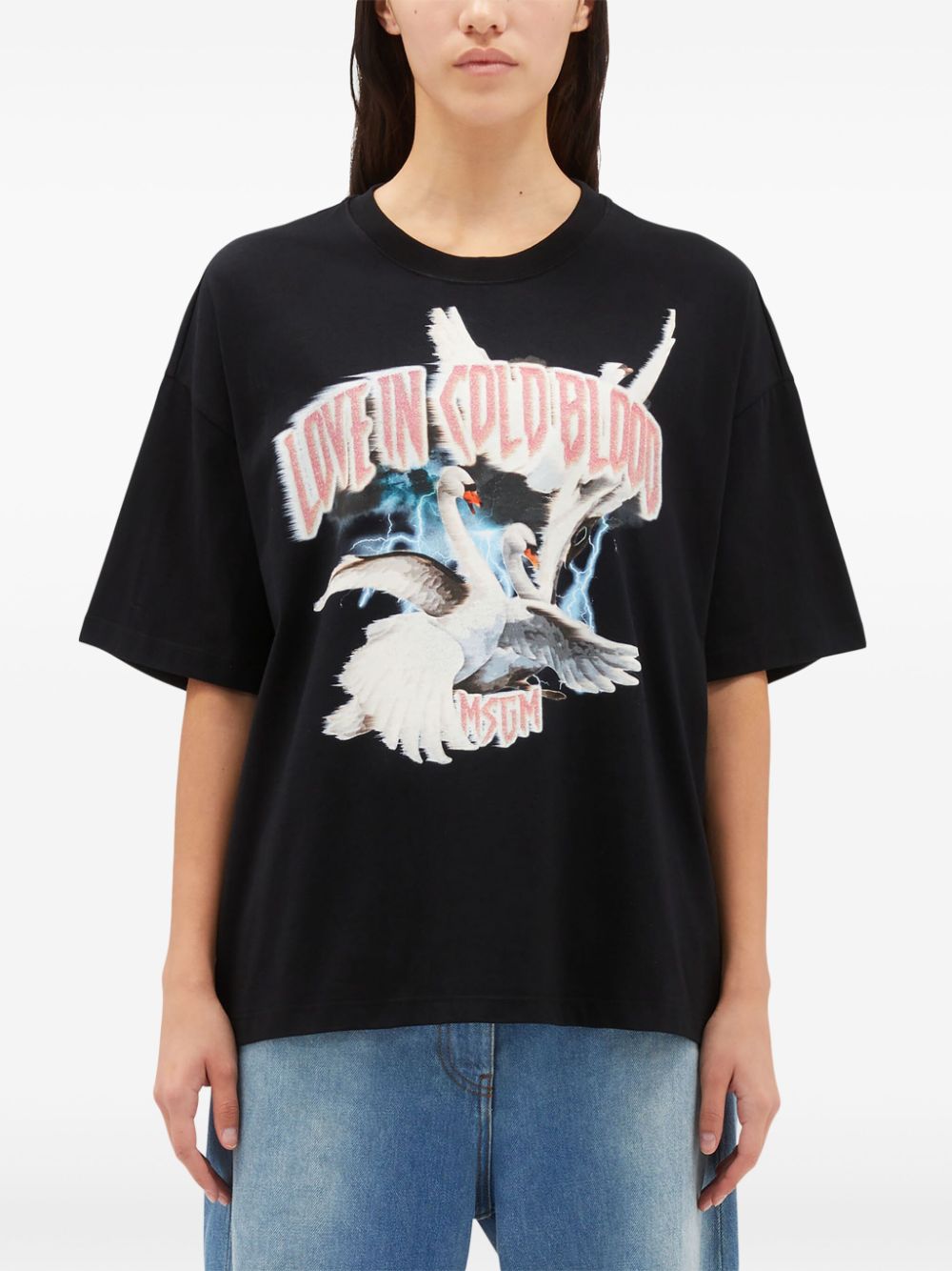 Shop Msgm Graphic-print Cotton T-shirt In Black