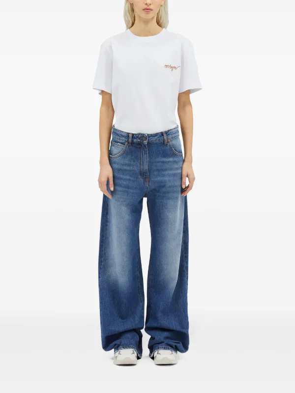 デニム・ジーパン MSGM Woman Jeans Blue 3841MDP232X257271 85 MSGM logo-appliqué wide-leg Jeans | Blue | FARFETCH