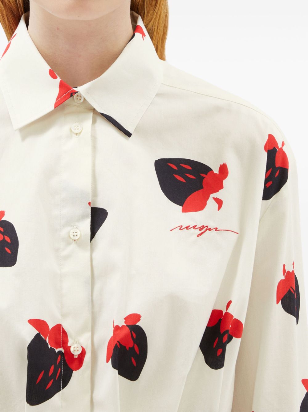 Shop Msgm Graphic-print Cotton Shirt In White