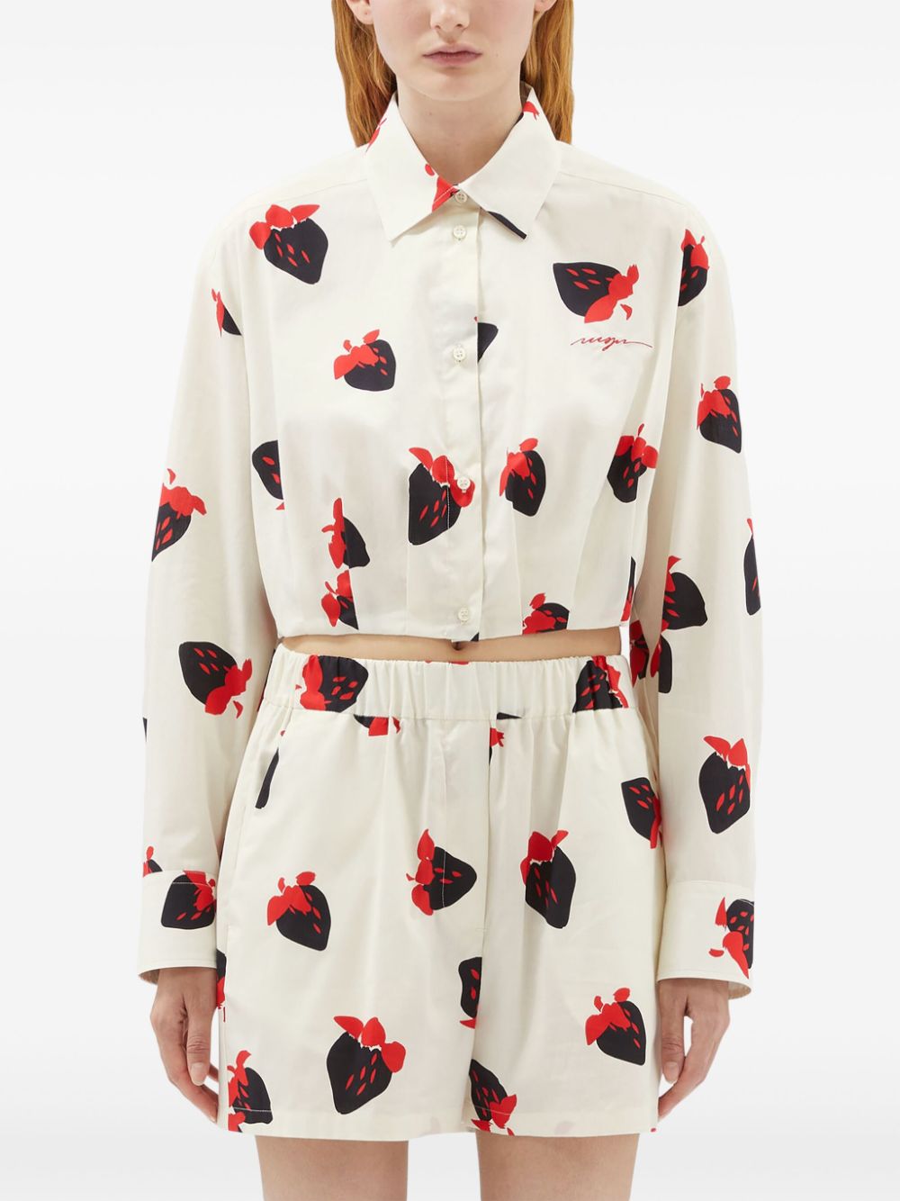 Shop Msgm Graphic-print Cotton Shirt In White