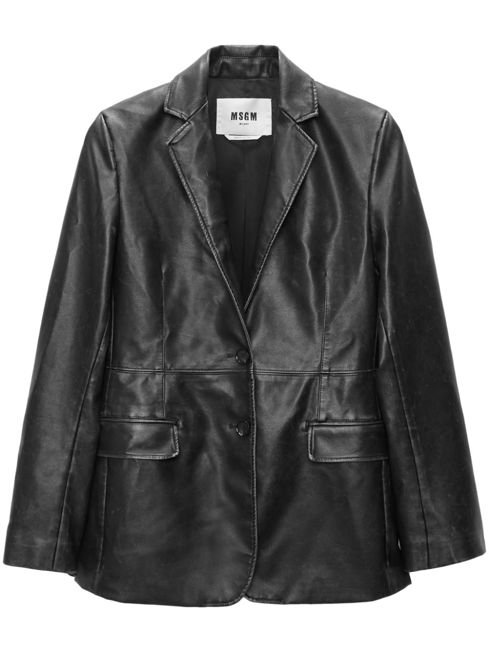 Msgm Single-breasted Leather Blazer In Black