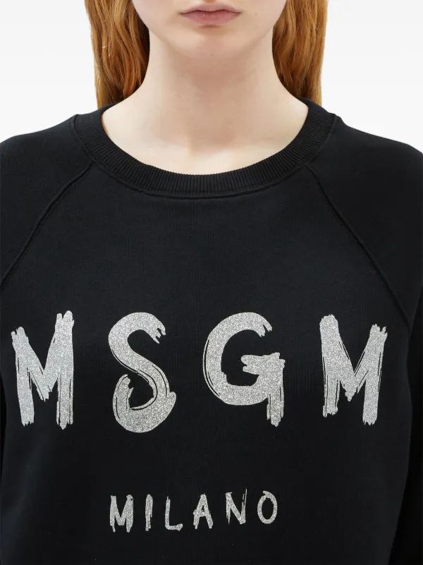 スウェット・トレーナー MSGM COTTON SWEATSHIRT WITH PENNELATO LOGO MSGM logo-print Cotton Sweatshirt | Black | FARFETCH GE