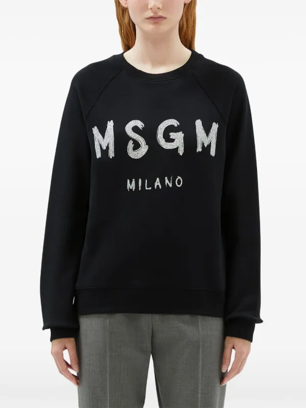 MSGM logo-print Cotton Sweatshirt | Black | FARFETCH GE