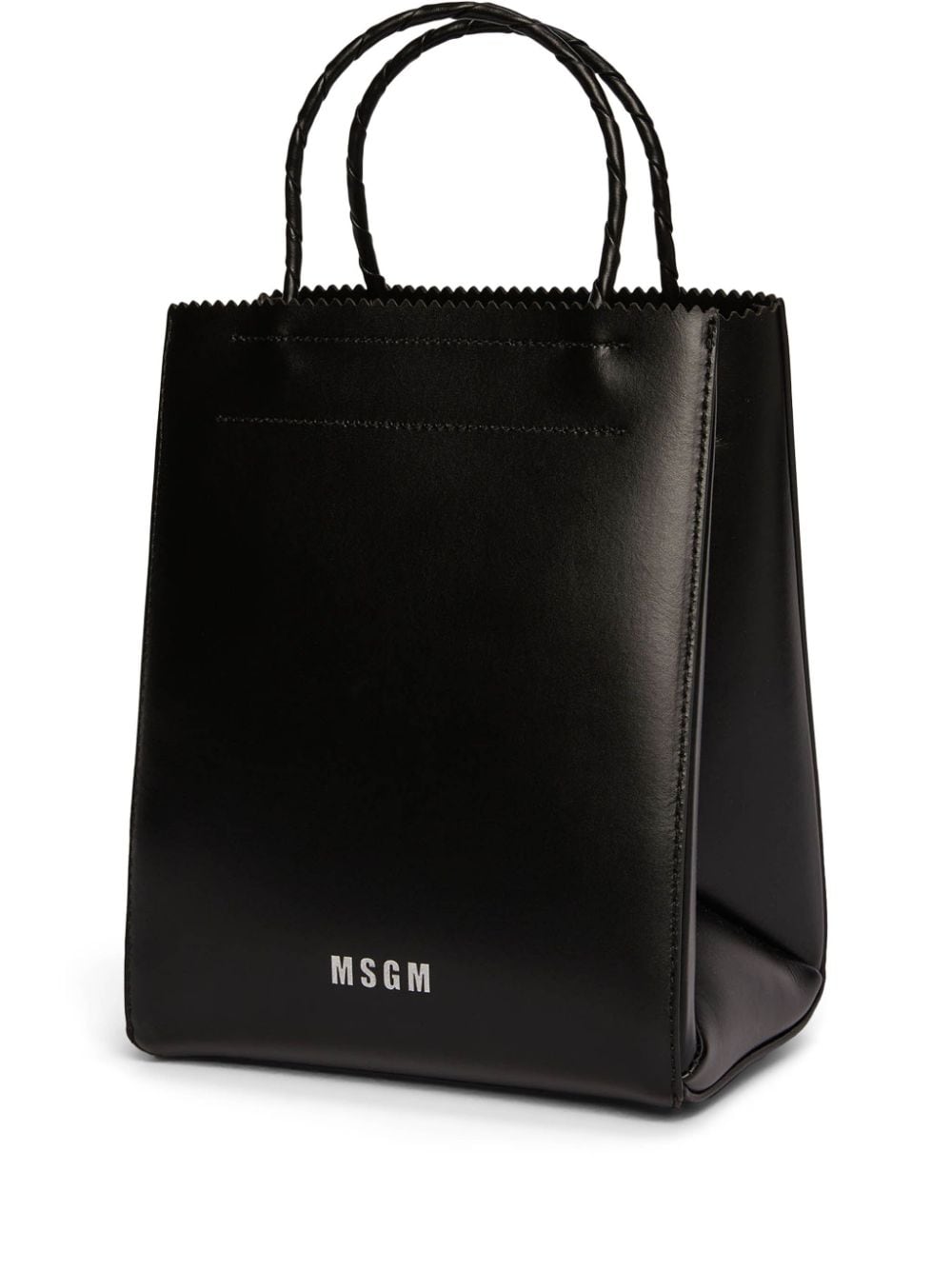 Shop Msgm Printed Leather Tote Bag In Black