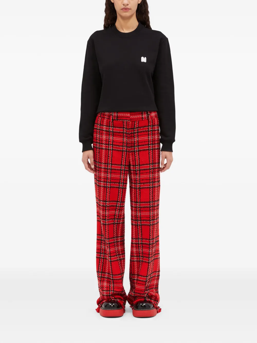 MSGM Geruite straight broek met franje - Rood