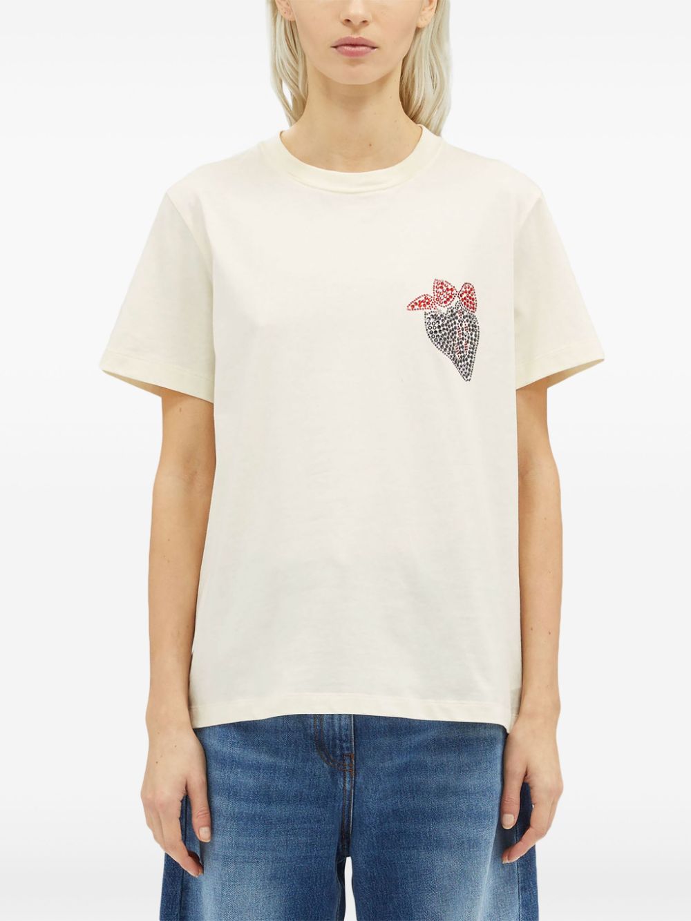 Shop Msgm Crystal-embellished Crew-neck T-shirt In White