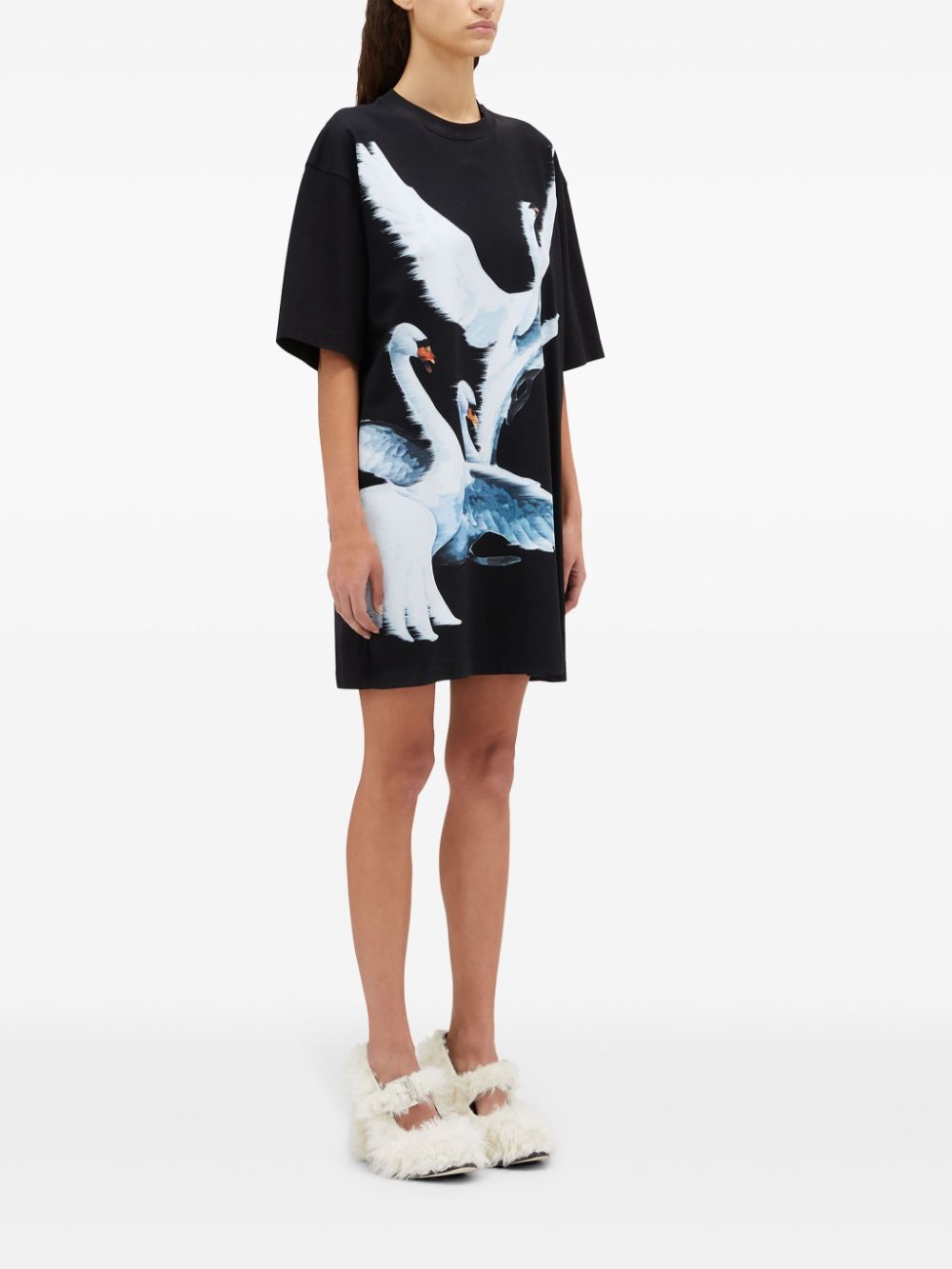 Shop Msgm Swan-print T-shirt Dress In Black