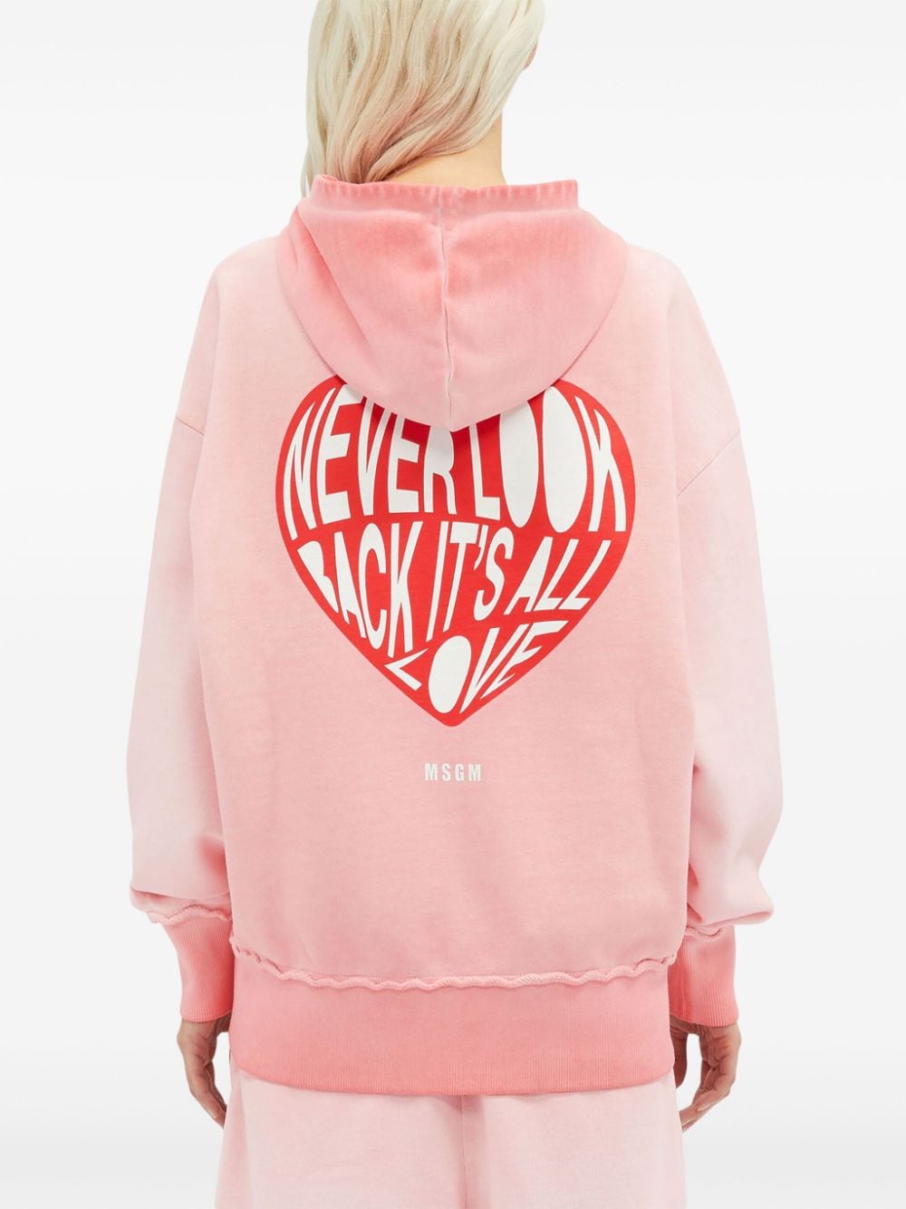 Shop Msgm Heart-print Zip-up Hoodie In Pink