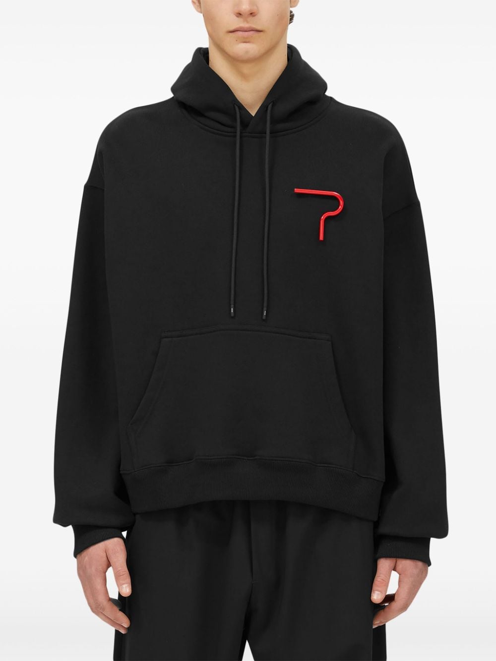 Shop Msgm Logo Appliqué Drawstring Hoodie In Black