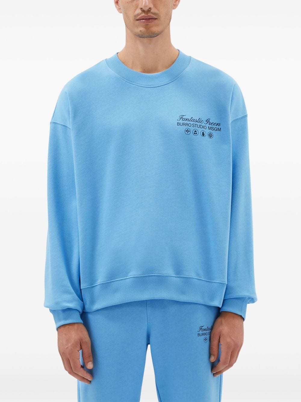 Shop Msgm Logo-print Crew-neck Sweatshirt In Blue