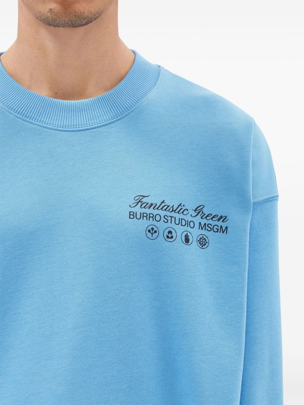 Shop Msgm Logo-print Crew-neck Sweatshirt In Blue