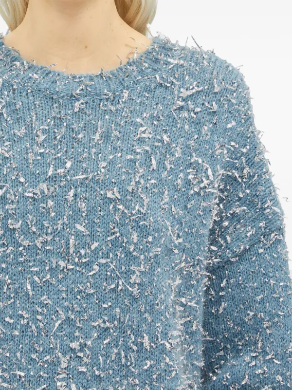 MSGM frayed-effect crew-neck Jumper | Blue | FARFETCH