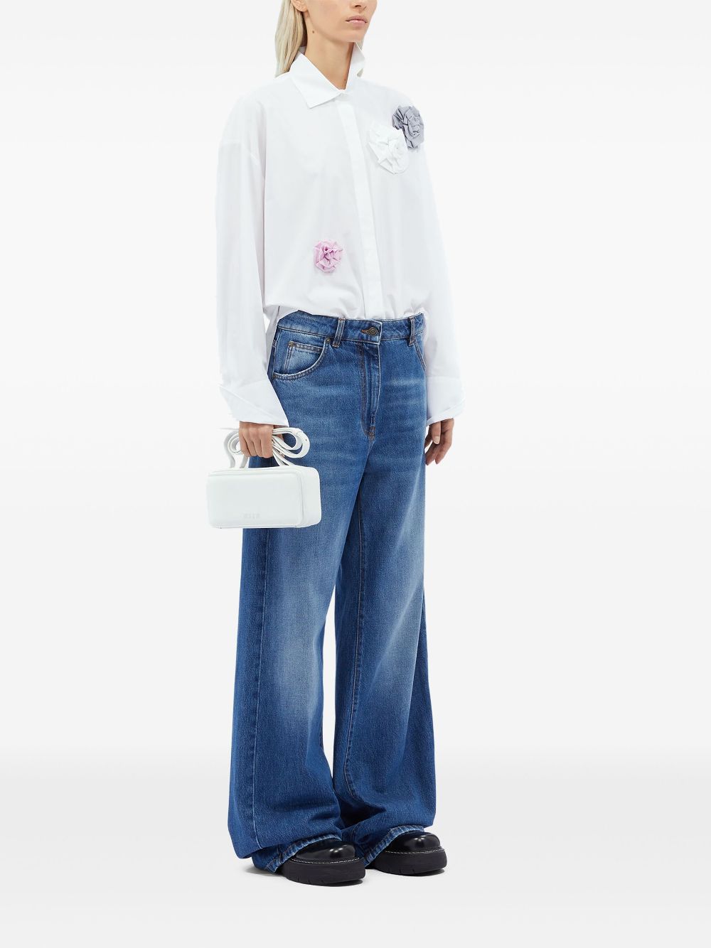 MSGM floral-appliqué poplin shirt - White