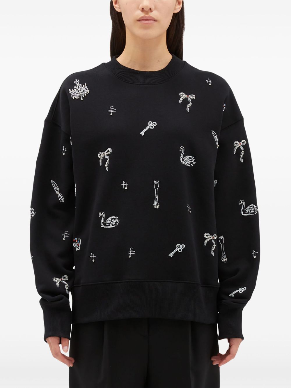 Shop Msgm Beaded Cotton Sweatshirt In Black