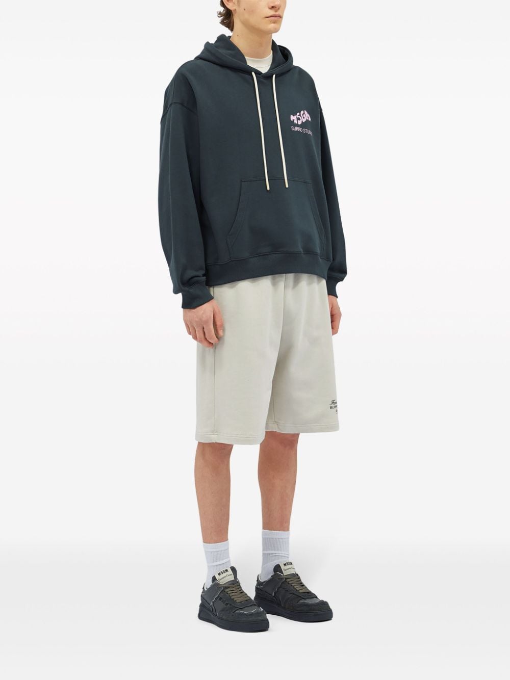 Shop Msgm Logo-printed Drawstring Hoodie In Grey