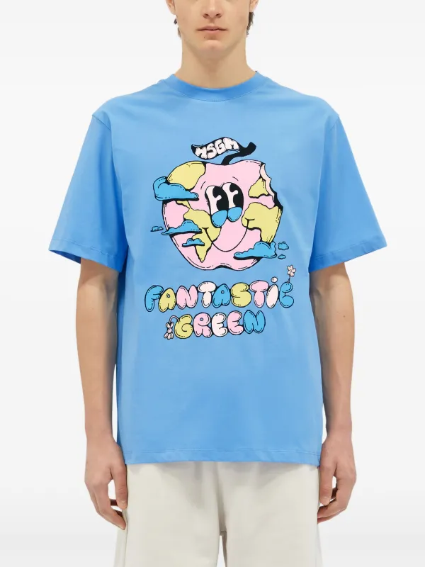 【送料&関税込】MSGM Blue T-shirt With Print On The Front An 3840MM101_257097_01_02_1200x.
