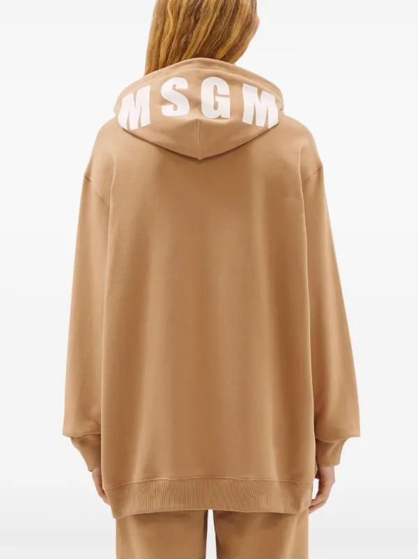 MSGM logo-print Cotton Hoodie | Neutrals | FARFETCH