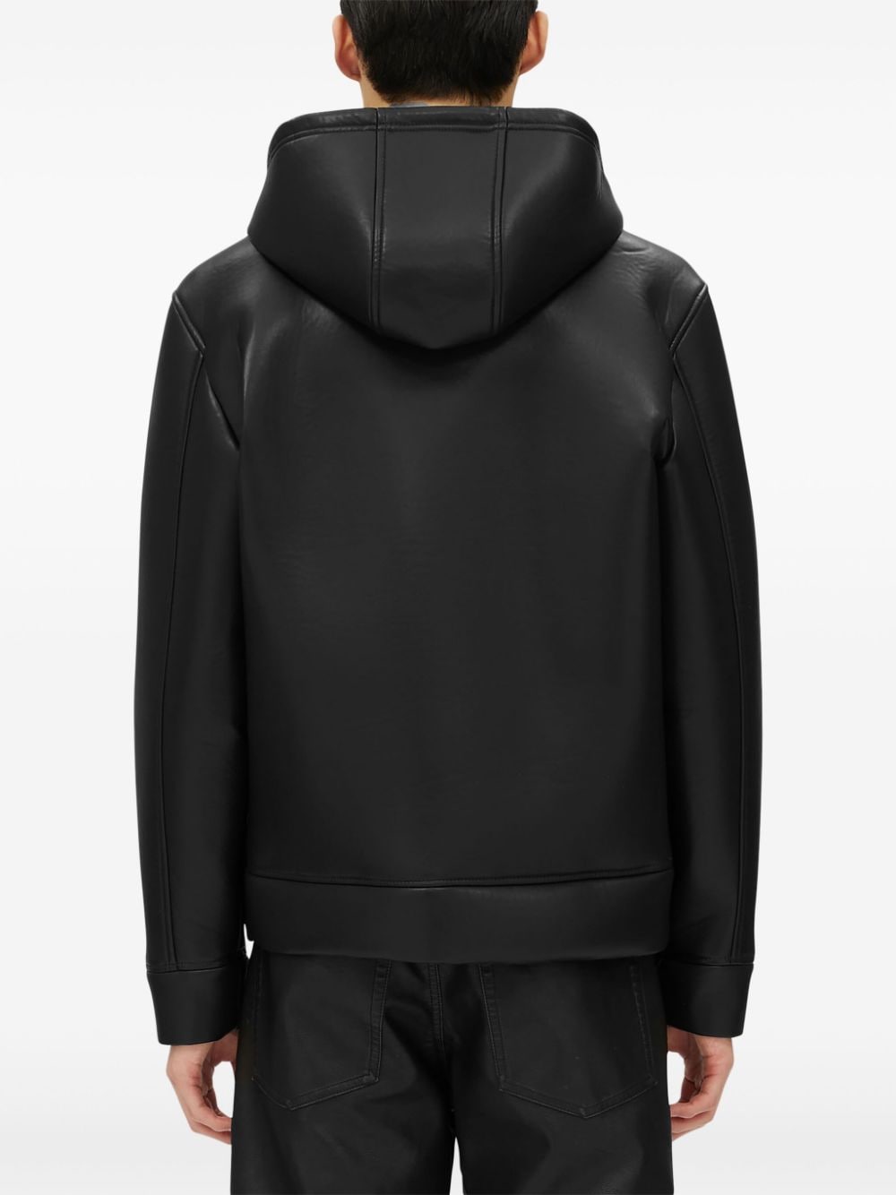 Shop Msgm Zip-up Leather Hoodie In Black