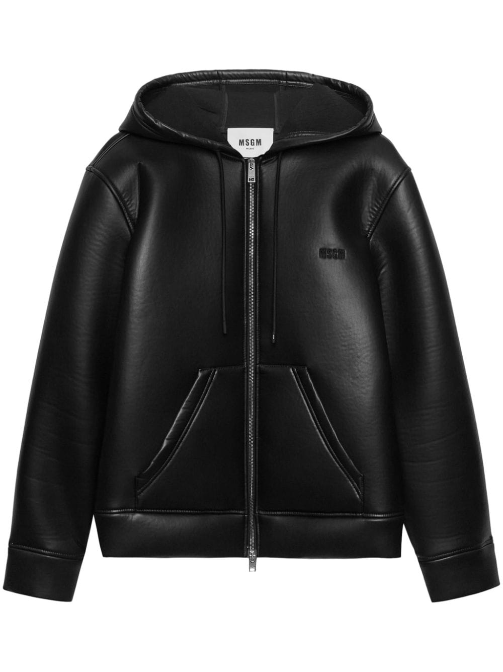 Msgm Zip-up Leather Hoodie In Black