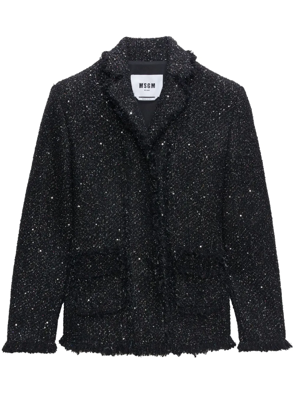 Msgm Single-breasted Bouclé Blazer In Black