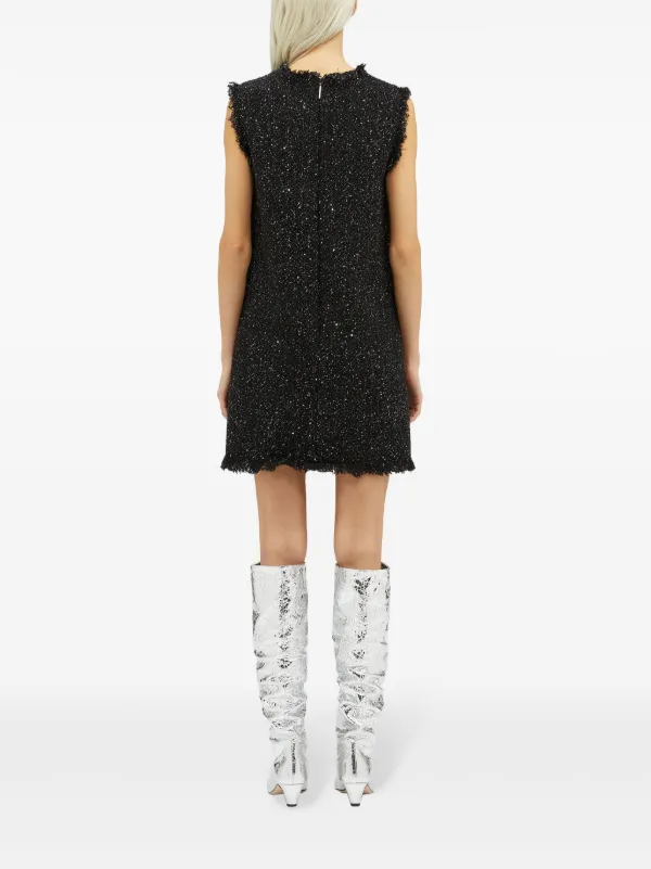 MSGM frayed-edge Tweed Mini Dress | Black | FARFETCH JO