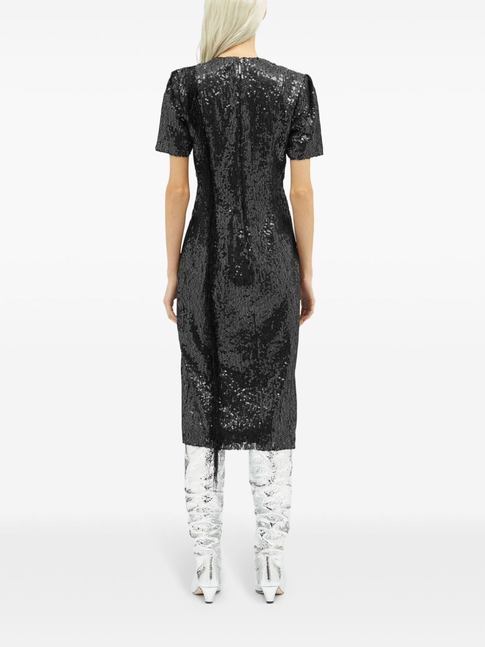 Shop Msgm Sequinned Midi Dress In Black