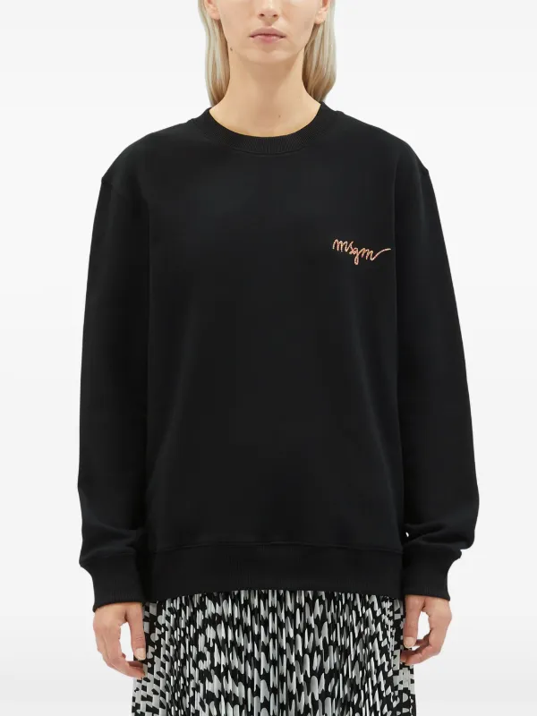 スウェット・トレーナー MSGM SWEATSHIRT WITH EMBROIDERED CURSIVE COTTON LOGO MSGM embroidered-logo Cotton Sweatshirt | Black | FARFETCH