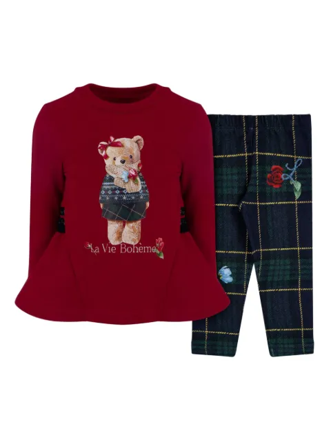 Lapin House bear-print pleated tracksuit