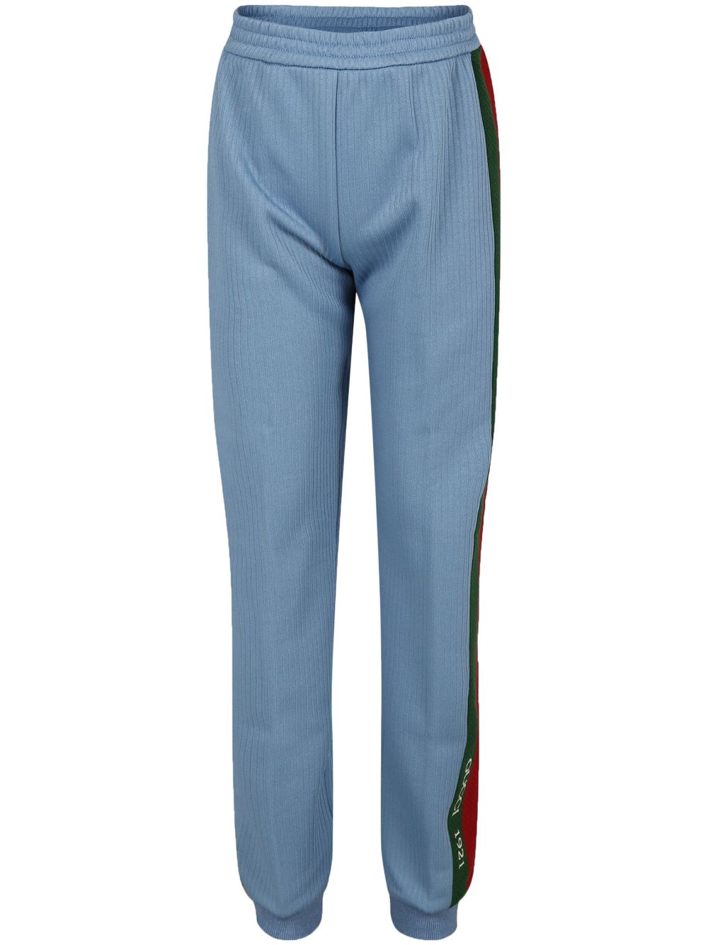 Shop Gucci Web-detail Fine-ribbed Track Pants In Blue