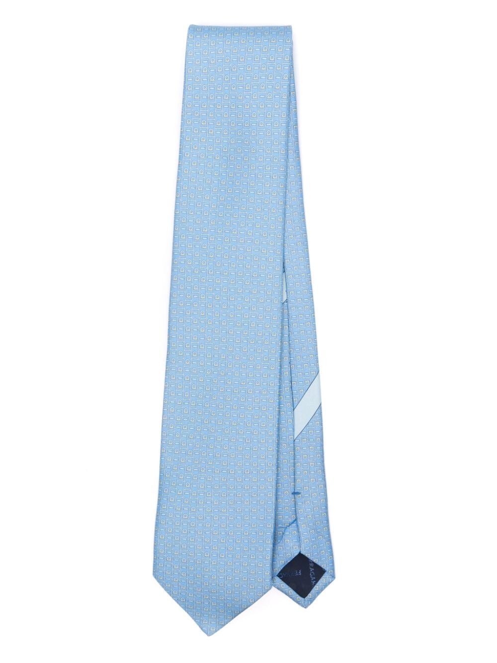 Ferragamo Zijden stropdas met Gancini-patroon Blauw