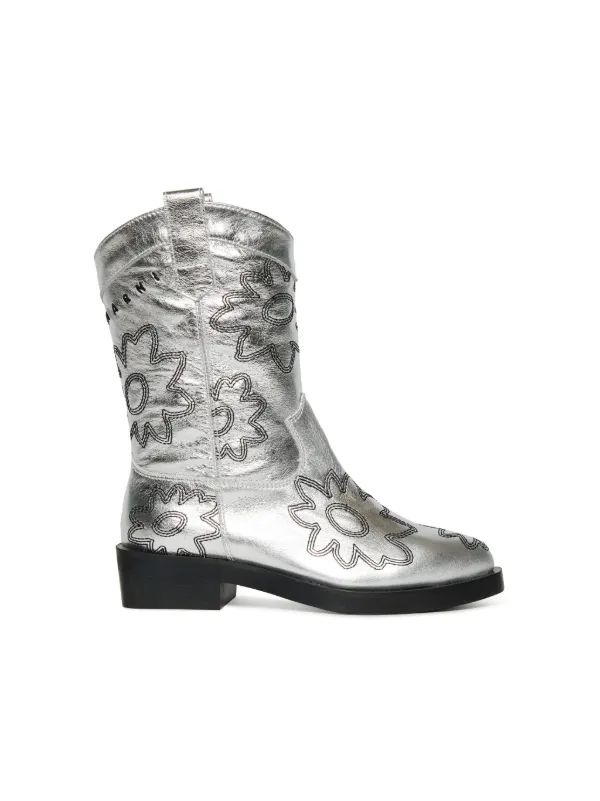 Marni Kids Leather Boots Silver FARFETCH IN