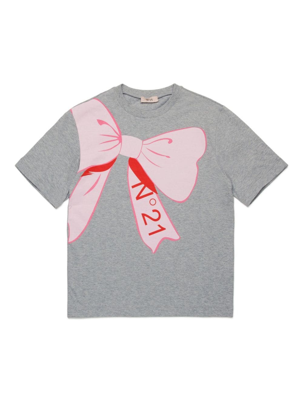 N°21 Kids' Bow-print Cotton T-shirt In Grey