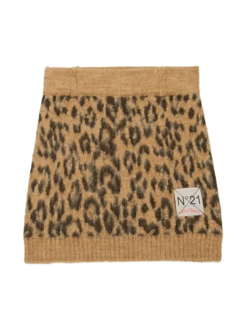 Nº21 Kids leopard-pattern knitted miniskirt