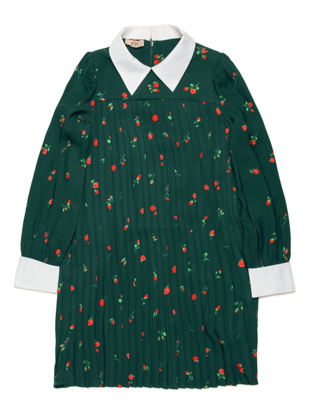 Nº21 Kids rose-print pleated shirtdress - Green