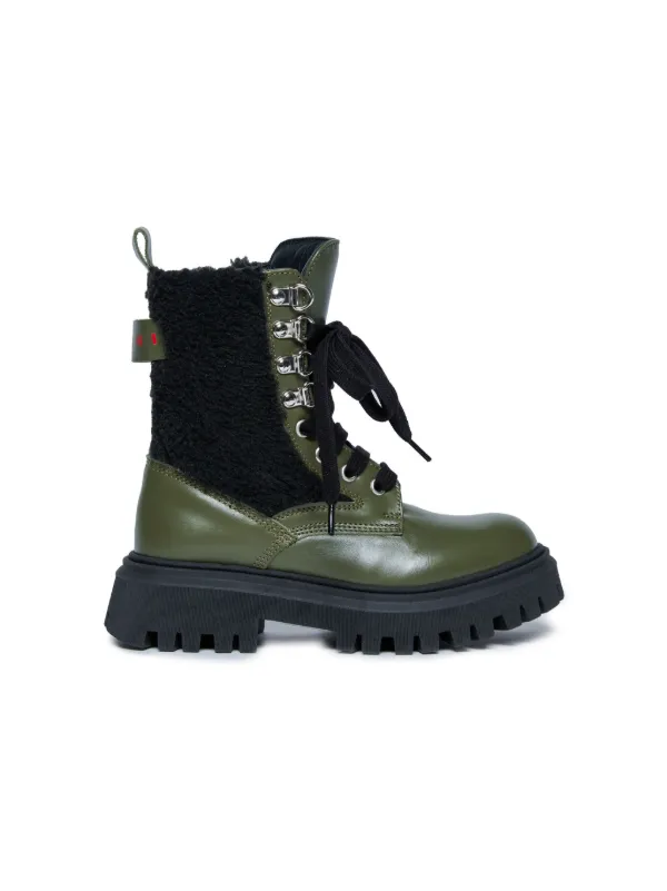 Marni Kids logo-print lace-up Leather Boots | Green | FARFETCH